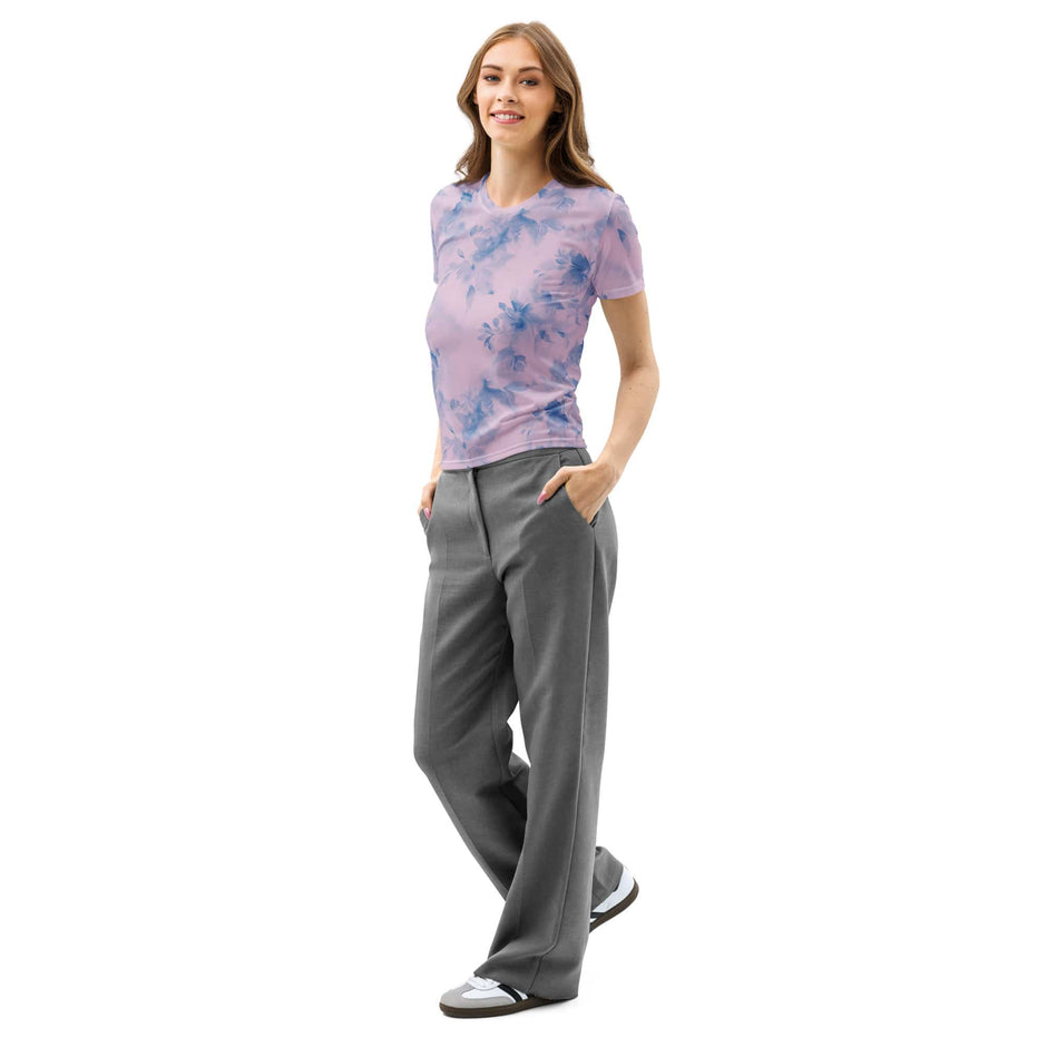 Blue Watercolor Floral Women’s cotton crew neck t-shirt Blue Watercolor Floral Women’s cotton crew neck t-shirt
