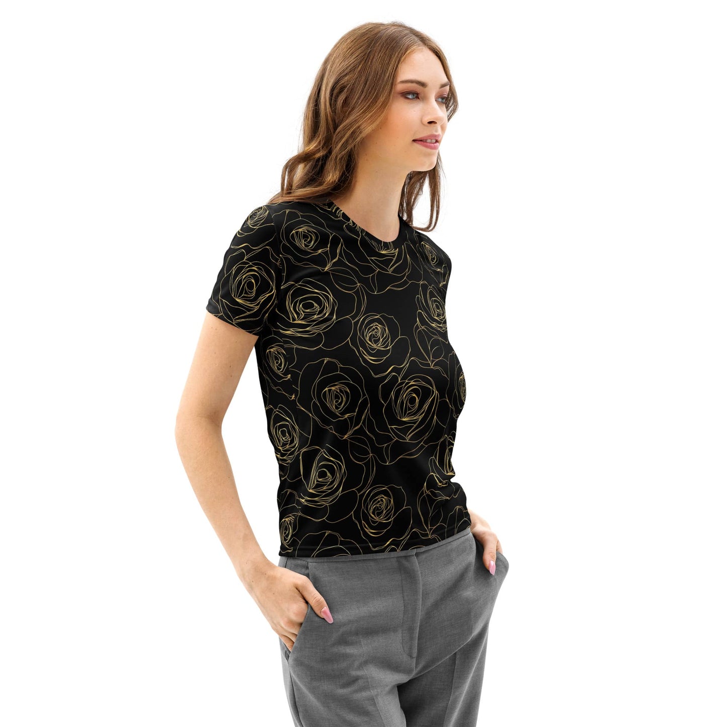 Golden Roses Women’s cotton crew neck t-shirt Golden Roses Women’s cotton crew neck t-shirt
